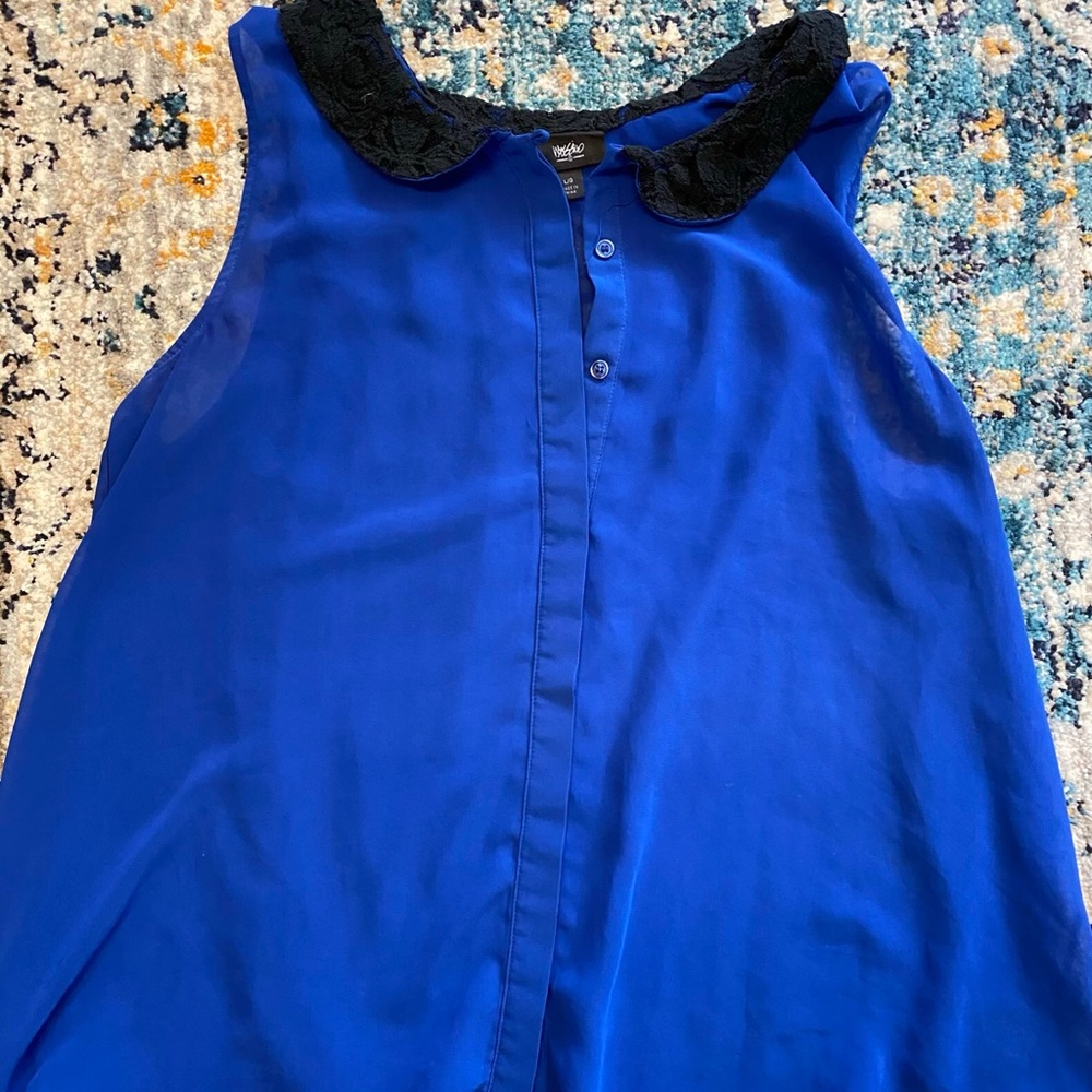 Blue Tank with Lace Collar